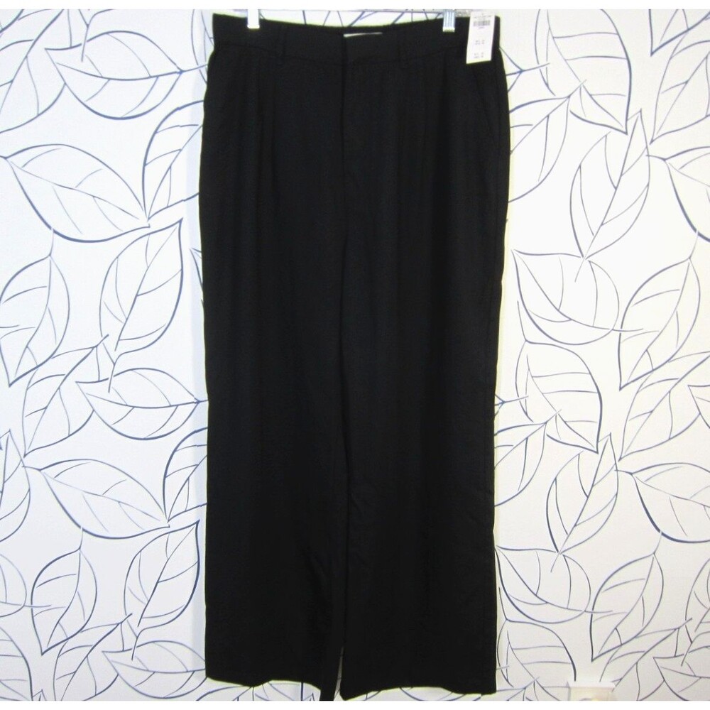 Abercrombie & Fitch Pleated Hi-Rise Wide Leg Dress Pants Black Size L New! - Picture 2 of 12